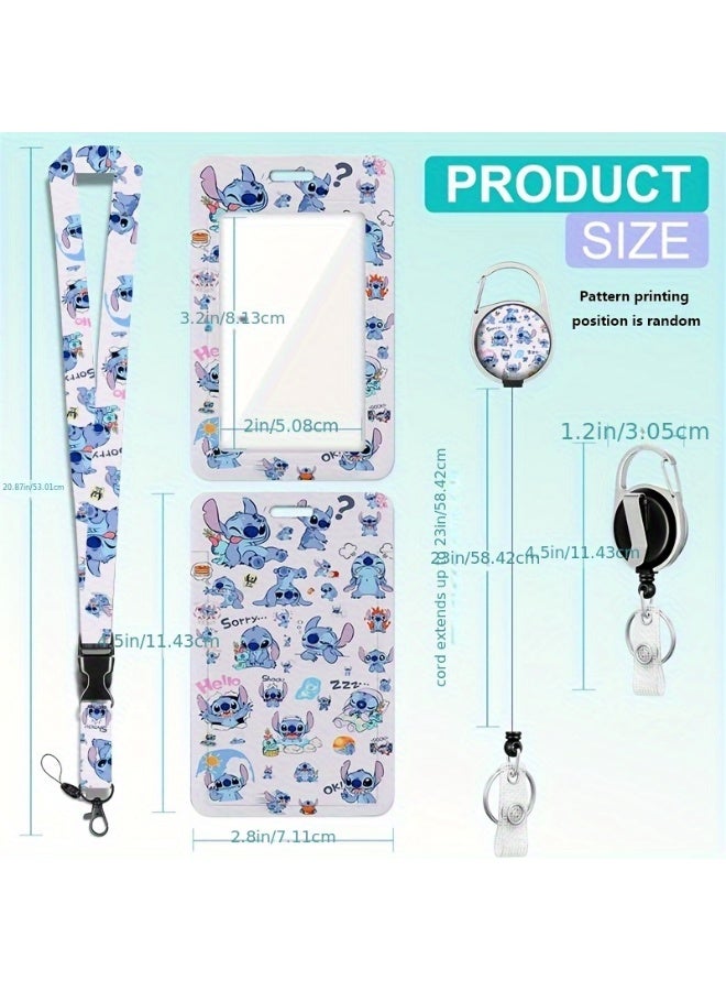 Disney 3-in-1 Disney Stitch logo blue plastic ID holder with lanyard, retractable ID roll, keychain and extension chain - suitable for workers, students, bus drivers, doctors, nurses, etc. - Image 4